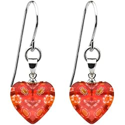 Handcrafted Red Millefiori Heart Earrings