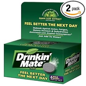Drinkin  Mate Feel Better the Next Day Tablets, 6-Count Packages- Wild Berry (Pack of 2)