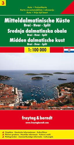 Freytag-Berndt und Artaria Mitteldalmatinische K&uuml;ste, Brac-Hvar-Split. Autokarte. 1 : 100 000.