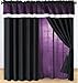Grand Linen Modern Black, White, Purple Hampton Window Curtain/Drape Set with Sheer Backing and Atttached Valances. Extra Wide 120-by-84-Inch