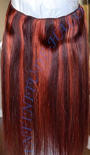 100% Remy human hair halo Extension, Infinitude-Halo, flip in with invisible miracle adjustable secret wire, Mahogany and Ginger Red Mix #99J/#130