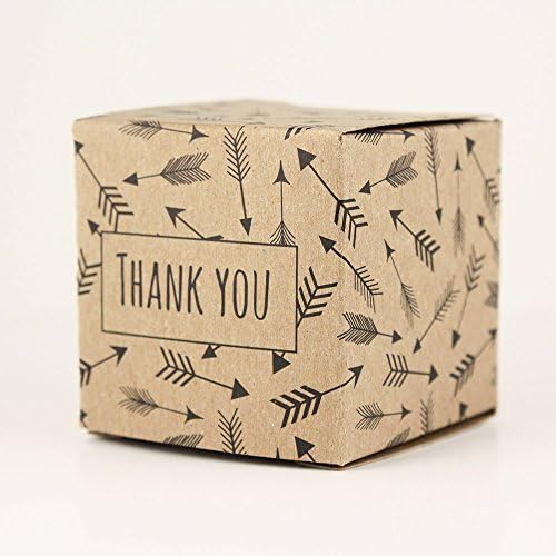 Made in USA - 2 Inch Cube Favor Box (2"x2"x2" 25 Boxes) Wedding Favor, Birthday Favor, Baby Shower Favor, Bridal Shower Favor, Small brown gift box (25, Kraft Arrows Thank You)