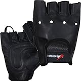 TurnerMAX Full Leather Pro Weight Lifting Weight Training Gloves for Body Building Fitness Cycling Exercise Black