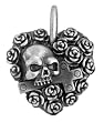 Heart-Shaped Pendant with Roses and Skull Biting Cross - Pewter - 1.5'' Height Heart-Shaped Pendant with Roses and Skull Biting Cross - Pewter - 1.5'' Height