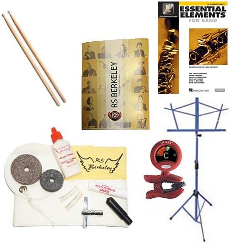 Drummers Super Pack - Essential Accessory Pack for the Drums: Includes: Drum Care &amp; Cleaning Kit, Wood Tip Drumsticks, Music Stand, Band Folder, Essential Elements 2000 Band Book, &amp; Tuner &amp; Metronome