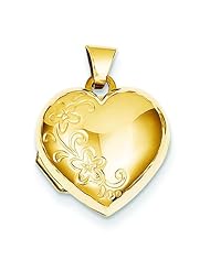14K Yellow Gold Domed Heart Flower Locket Jewelry