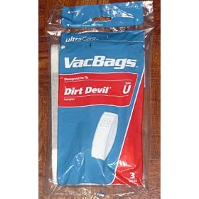 UltraCare 3 pack Vac Bags for Dirt Devil Type U Upright Vacuums
