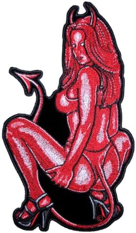 Leather Supreme Sexy Red Devil Bikini Girl Lady Rider Embroidered Biker Patch-Red-Medium