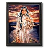 Native American Indian Girl Sunset By Lake Home Decor Wall Picture Black Framed Art Print