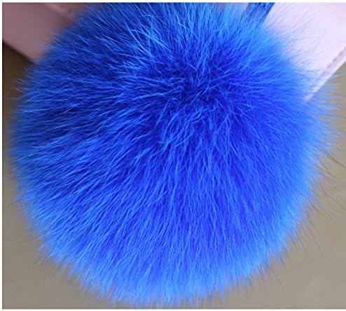 Real Fox Fur Large Ball Charm 10 cm Pom Pom Keychain for Car Key Ring or Bag, Black Poms with Gold Key Chain ... (Royal Blue)