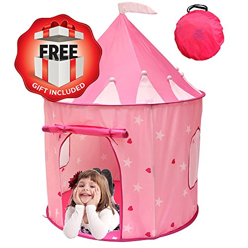 Kiddey Little Princess Castle Play Tent (Pink) - Glow in the Dark Stars - Indoor/Outdoor Playhouse for Girls, Promotes Early Learning, Social Bonding and Imaginative Play, By Kiddey™