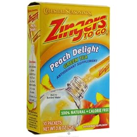 Celestial Seasonings Zingers To Go Peach Delight Green Tea Calorie Free Iced Tea Mix 10 (2 gram) packets (Pack of 5)