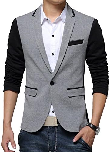 CitySky Men's Summer Attractive Casual Slim Fit Long Sleeve Coat Blazer Light grey L