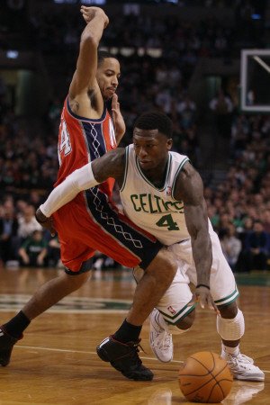 New Jersey Nets v Boston Celtics: Nate Robinson and Devin Harris Photographic Poster Print by Elsa ., 24x36