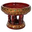 Handmade Crimson And Gold Wood Lacquer Decorative Dish With Sparkling Glass Detail (Thailand)