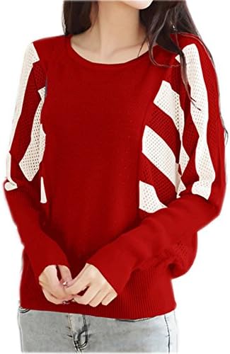 Vwhite Womens Striped Bat Sleeve Classic Knitted Sweater Blouses Tops Shirts Red