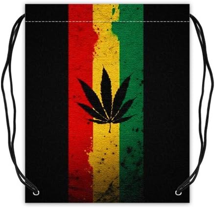 Rasta Carrying Drawstring Backpack Bag String Sack Cinch Bag for Sports for Traveling Twin Sides Printed Durable Lightweight Nylon Double Layer