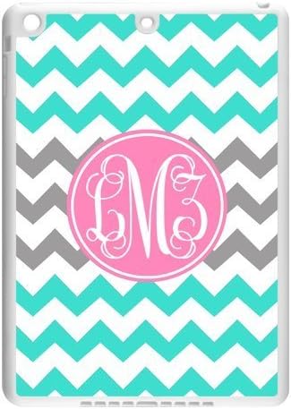 Grey and Cyan Chevron VS Light Pink Monogram Design Custom Luxury Cover Case For Ipad air2 (IPad 6) ( White ) ALL MY DREAMS!!