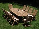 New 11 Pc Teak Dining Set - 118 Oval Table And 10 Reclining Arm Chairs