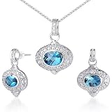 Standout 3.75 Oval Checkerboard Shape London Blue Topaz Pendant Earrings Set in Sterling Silver