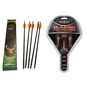 Barnett Crossbow 20-Inch Carbon Shaft Arrows with Field Points (5 Pack) + Barnett Cross Gamecrusher Broadheads 100 Grain (3 Pack)