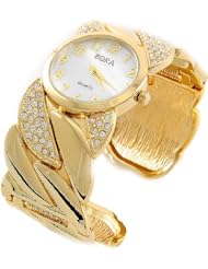 Womens Crystal Glimmering Gold Tone Bangle Cuff Watch