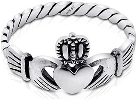 Nickel Free Sterling Silver Irish Claddagh Friendship and Love Polish Finish Band Ring Available in Sizes 4-9 (5)