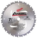 Milwaukee 48-40-4120 Endurance 7-1/4-Inch 24 Tooth ATB Thin Kerf Crosscutting and Ripping Saw Blade with 5/8-Inch and Diamond Knockout Arbor
