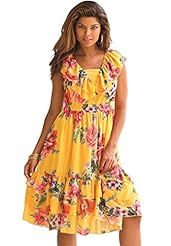 Plus Size V-neck Fit-and-Flare  Shirred Empire   Waistline  Dress With Ruffles