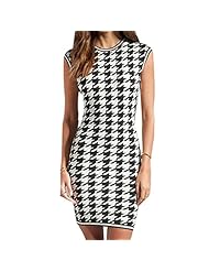 Vintage Fitted Knit Sleeveless Houndstooth Print Mini Dress 