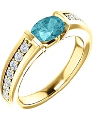 14K Yellow Gold 7.00x5.00mm Oval Cut Blue Zircon and Diamond Ring -- LIFETIME WARRANTY