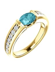 18K Yellow Gold 7.00x5.00mm Oval Cut Blue Zircon and Diamond Ring -- LIFETIME WARRANTY