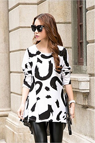 formanism 大きいサイズ バックリボン モノトーン プリント 長袖 チュニック レディース