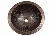 Yosemite Home Decor CSB1228 16-Gauge Flower and Thorn Design Top/Undermount Round Vessel Sink, 17-by-17-by-6-Inch, Solid Copper
