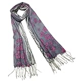 100% Pashmina/Cashmere Pink Flower Flowing River Tassel Ends Long Scarf Shawl