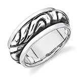 Sterling Silver Rhodium Finish Aesthetic Montage Spinner Prayer Thumb Unisex Ring in Size 9