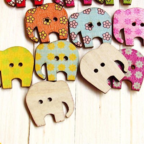 Merritina Blending Colorful Elephant Shape Wooden Buttons DIY Children's Toys Accessories for Art Craft Sewing Scrapbooking (100pcs)