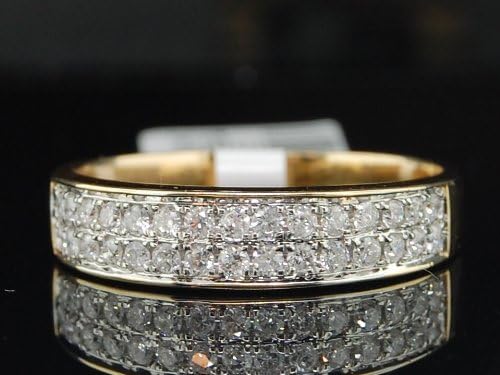 14K Yellow Gold Round Cut Diamond Two Row Wedding Band .49 Cttw