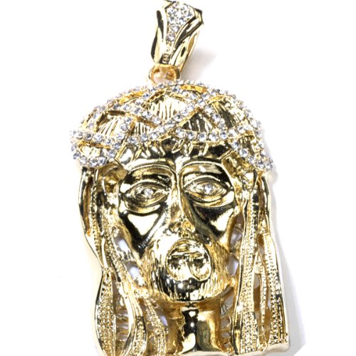 CZ Diamonds Yellow Gold Plated Micro Pave Hip Hop Men's Chamillionaire Jesus Pendant