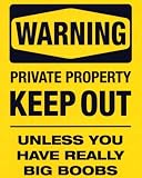 Warning (Boobs) Black Wood-Mounted Art Poster Print - 16
