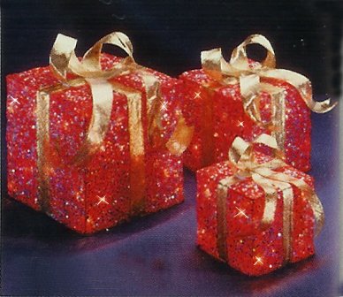 Set of 3 Sparkling Red Sisal Gift Boxes Lighted Christmas Yard Art Decorations