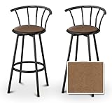 2 Embossed Light Brown Floral Fabric Specialty / Custom Black Barstools wit ....