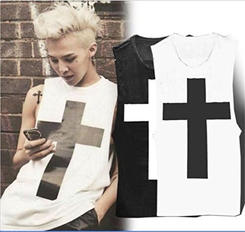 KPOP Bigbang G-Dragon Same Type Vest Cross Unisex Tanktop (White, XL)