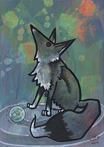 Fox #2 Grey Outer Space Lowbrow Cartoon animal Original Art acrylic Painting 5 x 7