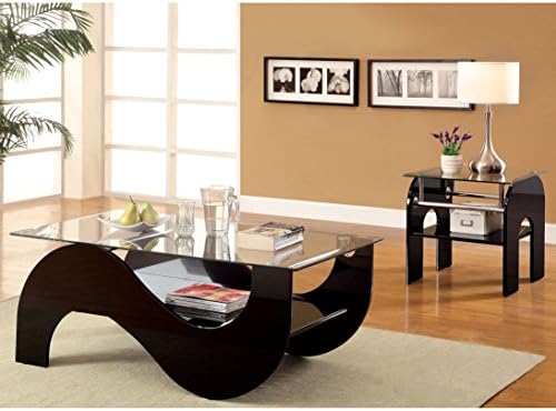 Metro Shop Furniture of America Sanzi 2-Piece Contemporary Black Lacquer Accent Table Set-Black