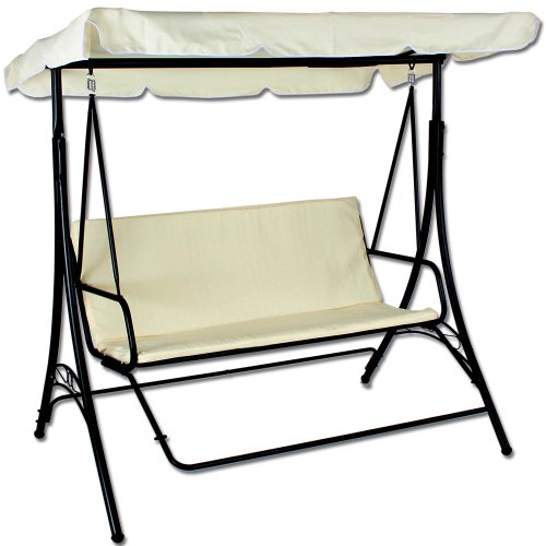 Balancelle de jardin terrasse fauteuil balançoire exterieur relaxation 3 places, beige