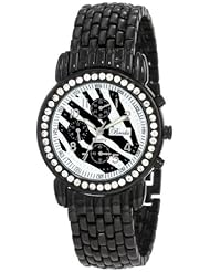 Breda Womens 4952_zebrablack "Grace" Zebra Pattern Dial Rhinestone Bezel Metal Band Watch