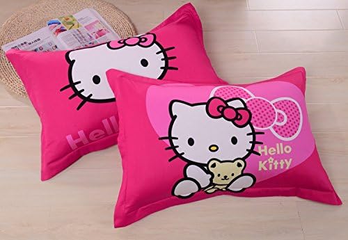 Lt Twin Full Queen Size 4-pieces Hello Kitty Toddler White and Black Love Hearts Big Pink Bow Prints Fitted Sheet Sets (With Rubber Around)Duvet Cover Set/bed Linens/bed Sheet Sets/bedclothes/bedding Sets/bed Sets/bed Covers/5-pieces Comforter Sets/bed in a Bag (4pcs without comforter, full)