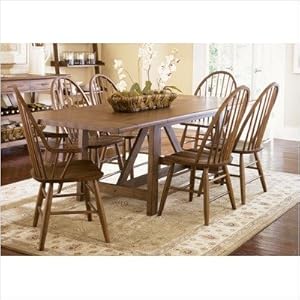 Bundle-55 Farmhouse Casual Dining Trestle Table Set In Weathered Oak 