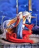 Sue Dawe Storm Chaser Unicorn Dragon Wizard Art Poster Print - 16" X 20"